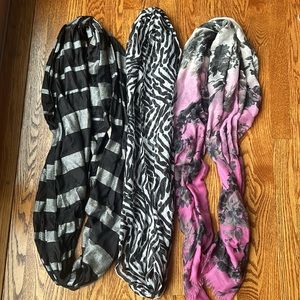 Three Fashion Scarves from The Loft and Candie’s - one regular and 2 Infinity